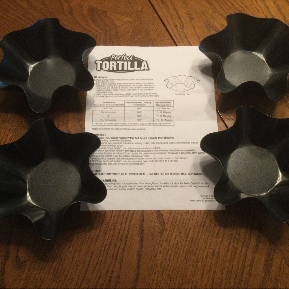 Perfect Tortilla Pan Set 4 Pc Baked Not Fried Taco Bowls
